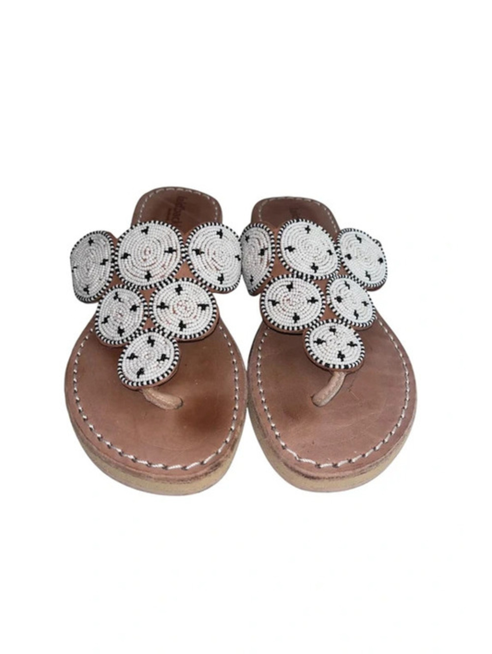 Laidback London Dunga Black White Beaded Leather Sandals Boho Thong Flat Size 9
